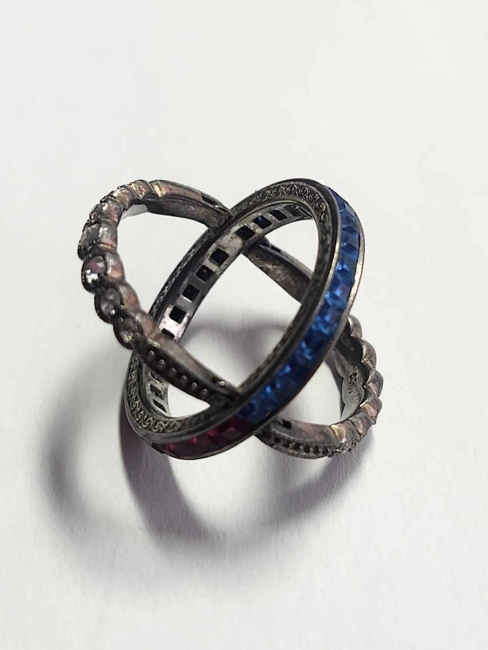 Vintage Art Deco Ring Reversible Jewelry 935 real silver Paste Cocktail Unusual